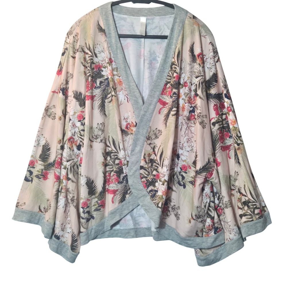 Sleep by Cacique Floral Open Kimono Cardigan Pink 22/24 Tropical Boho Lounge